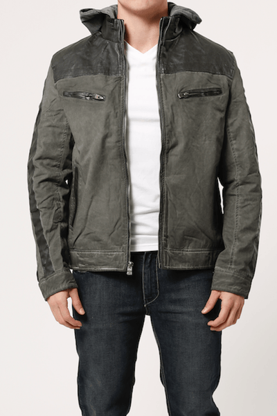 X-Ray Jeans Olive Cotton & Leather Look Jacket