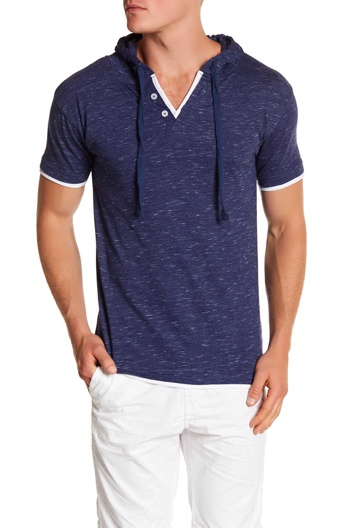 Pop Icon Blue Space-Dyed Hooded Henley