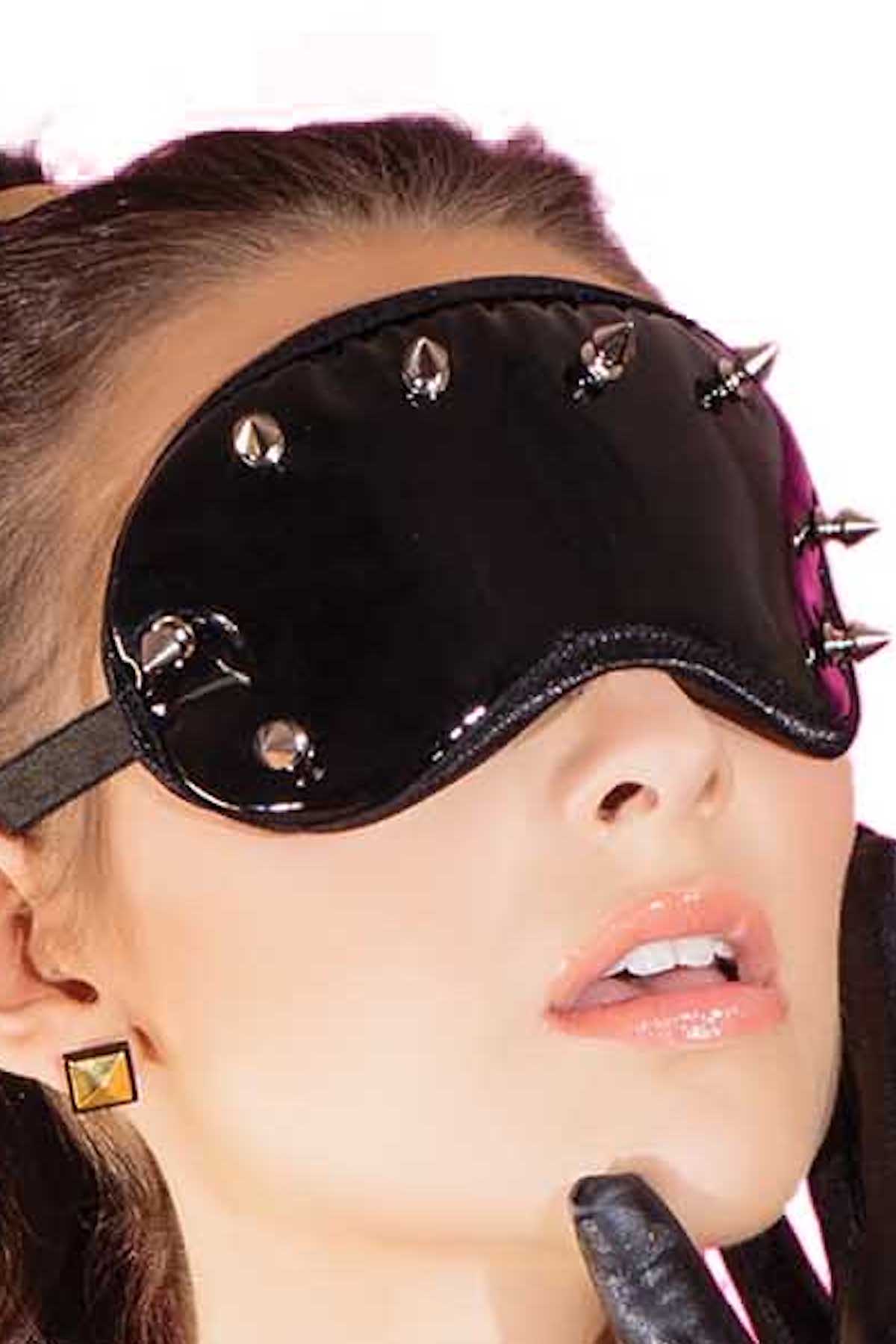 Coquette Black Wet-Look Studded Eye Mask