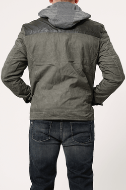 X-Ray Jeans Olive Cotton & Leather Look Jacket thumbnail 3