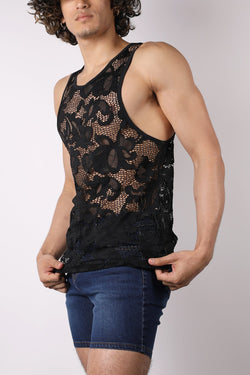 timoteo Black Lace Up Mesh Tank Top thumbnail 2